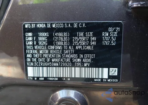 2021 Honda Hr-V Awd Ex z USA, uszkodzony, nr VIN 3CZRU6H59MM729920